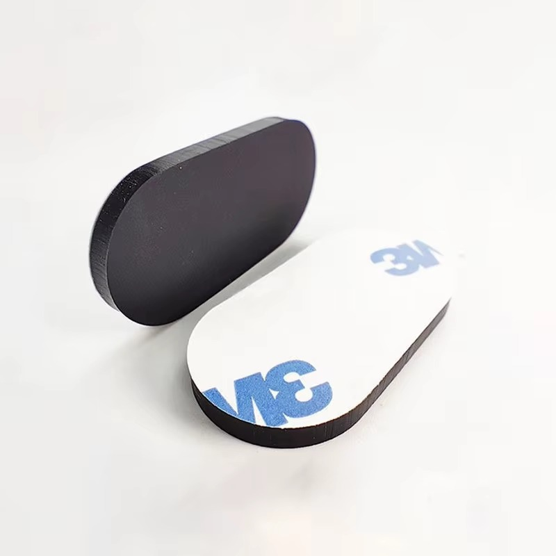 Custom die‑cut oval silicone anti‑slip pads, black rubber feet with strong 3M self‑adhesive backing for industrial equipment
